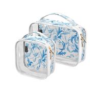 Confezione da 2 borse da toilette trasparenti da uomo decorative approvate TSA Cartoon Leafy Sea Dragon Sky Blue Borse cosmetiche portatili per le donne Set da viaggio Kit da barba da uomo para