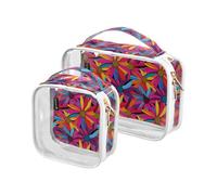 Confezione da 2 borse da toilette trasparenti da uomo decorative approvate TSA Coneflower Genesis colorato impermeabile trasparente borsa per il trucco aeroporto conforme alle compagnie aeree Bolsa de