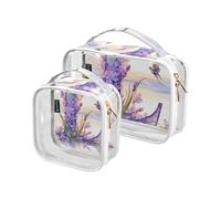 Confezione da 2 borse da toilette trasparenti decorative da appendere, approvate dalla TSA, lettera L, viola lavanda fiore acquerello, borse portatili da viaggio per il trucco aeroportuale conforme