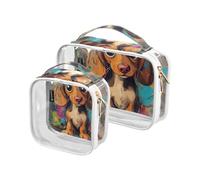 Confezione da 2 borse da toilette trasparenti decorative grandi per le donne approvate TSA Cartoon Cunning Dog multifunzionale borsa organizer per trucco da uomo kit da barba de maquillaje