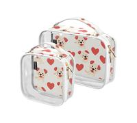 Confezione da 2 borse da toilette trasparenti decorative grandi per le donne approvate TSA Happy Valentinecartoon cane beige impermeabile trucco borsa da viaggio da uomo kit da barba maquillaje