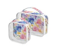 Confezione da 2 borse da toilette trasparenti Dreamy Vivid Pastel Color Flowers piccola TSA approvato impermeabile borsa da viaggio per il trucco da barba essenziale, Fiori di colore pastello vivido