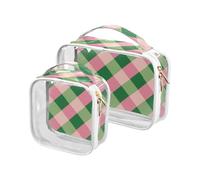 Confezione da 2 borse da toilette trasparenti quadrate verde cipria piccola borsa da toeletta approvata TSA trasparente borsa organizer da viaggio essenziale, Blush Green Square