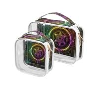 Confezione da 2 borse da viaggio decorative astrologiche trasparenti per tarocchi bohémien da toilette approvate TSA grandi borse cosmetiche impermeabili per le donne rasatura essenziali maquillaje