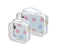 Confezione da 2 borse da viaggio decorative trasparenti da toeletta approvate TSA Boho stile semplice aceri borsa per il trucco impermeabile da viaggio essenziale per la rasatura Bolsa de
