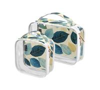 Confezione da 2 borse da viaggio decorative trasparenti da toeletta approvate TSA stile rustico motivo foglia verde toni naturali borsa multifunzionale per il trucco piccolo aeroporto conforme alle
