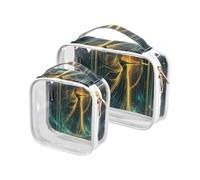 Confezione da 2 borse da viaggio decorative trasparenti da viaggio con astrologia dei tarocchi bohémien astrologia Golden Warrior approvata TSA impermeabile borsa da viaggio essenziale per maquillaje,