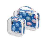 Confezione da 2 borse da viaggio trasparenti decorative per articoli da toeletta approvati TSA Cartoon carino colorato uova di Pasqua borse da viaggio cosmetici impermeabili per donne uomini kit da