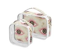Confezione da 2 borse da viaggio trasparenti oro rosa misterioso occhi da toeletta TSA approvato multifunzionale borse da viaggio per il trucco essenziali da barba, occhi misteriosi oro rosa, Occhi