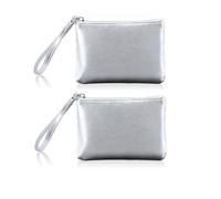 Confezione da 2 borse per trucco glitterate per borsa, mini astuccio per cosmetici, carino e piccolo, con cerniera, portamonete da donna, piccolo portafoglio porta cambio, per auto, argento, 11,4 x