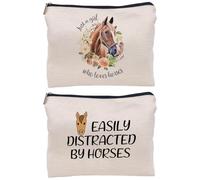 Confezione Da 2 Borse Portaoggetti Stampate, Borse Stampate Con Testa Di Cavallo, Pratiche Borse Cosmetiche, Borse Portaoggetti Da Viaggio, Borse Portaoggetti Impermeabili