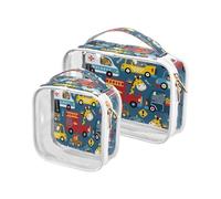 Confezione da 2 borse trasparenti da viaggio per cosmetici, articoli da toeletta con auto in stile cartone animato, giraffa, per donne, uomini e ragazze, colorate per auto e autobus, organizer per