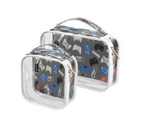 Confezione da 2 borse trasparenti da viaggio per cosmetici, articoli da toeletta e controller per videogiochi, gadget per donne, uomini e ragazze, organizer per giochi con joystick colorati, per