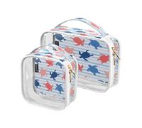 Confezione da 2 borse trasparenti da viaggio per cosmetici, cosmetici, articoli da toeletta a righe tartarughe, per donne, uomini e ragazze, borsa organizer per cosmetici da spiaggia per oggetti