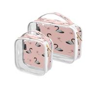 Confezione da 2 borse trasparenti da viaggio per cosmetici, cosmetici, articoli da toeletta, acquerelli, cigni neri, rosa, per donne, uomini e ragazze, borsa organizer per cosmetici a forma di cigno