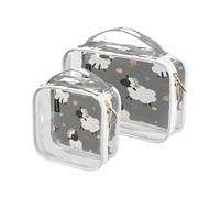 Confezione da 2 borse trasparenti da viaggio per cosmetici, cosmetici, articoli da toeletta con motivo divertente con pecore e fiori, per donne, uomini e ragazze, graziosa borsa organizer per
