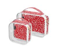Confezione da 2 borse trasparenti da viaggio per cosmetici, cosmetici, articoli da toeletta per San Valentino, cuori rossi, per donne, uomini e ragazze, borsa organizer per cosmetici per San Valentino