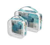 Confezione da 2 borse trasparenti da viaggio per cosmetici, cosmetici, cosmetici, colore foglia di tè, turchese, grigio, per donne, uomini e ragazze, per opere d'arte ad acquerello, cosmetici per