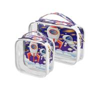 Confezione da 2 borse trasparenti da viaggio per cosmetici, cosmetici, sistema solare spaziale, per donne, uomini, ragazze, universo, spazio, galassia, cosmetici, organizer per oggetti essenziali da