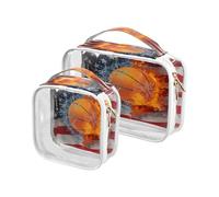 Confezione da 2 borse trasparenti da viaggio per cosmetici e articoli da toeletta con bandiera americana da basket per donne, uomini e ragazze, borsa organizer per cosmetici con bandiera degli Stati