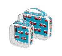 Confezione da 2 borse trasparenti da viaggio per cosmetici e articoli da toeletta con camioncino rosso per donne, uomini e ragazze, graziosa borsa organizer per cosmetici per auto per oggetti