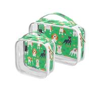 Confezione da 2 borse trasparenti da viaggio per cosmetici e articoli da toeletta con zampa di cane di razza verde, per donne, uomini e ragazze, borsa organizer per cosmetici per animali domestici,