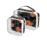Confezione da 2 borse trasparenti da viaggio per cosmetici e articoli da toeletta moderni giocatori di basket per donne, uomini e ragazze, borsa organizer per cosmetici da basket per oggetti