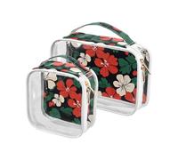 Confezione da 2 borse trasparenti decorative per il trucco da donna, approvate dalla TSA, geranio etnico, stile cartone animato, borsa per il trucco resistente all'acqua, organizer per rasatura