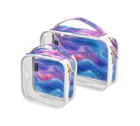 Confezione da 2 borse trasparenti decorative per il trucco per le donne approvate TSA rosa Royal Blue Wave Fluid Art Style portatile trucco borsa da viaggio essenziale maquillaje para