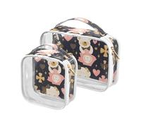 Confezione da 2 borse trasparenti Mr & mrs Bear rosa oro per il trucco da donna approvate TSA borsa trasparente organizer per trucco Kit da barba da uomo, MR & MRS orso oro rosa, MR & MRS orso oro