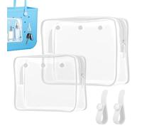 Confezione da 2 borse trasparenti per trucchi con cerniera e ganci, borse da viaggio trasparenti per articoli da toeletta, accessori per borse, 19,1 cm e 26,7 cm (bianco)