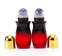 Confezione da 2 Bottiglie Vuote a Rotolo, Applicatore a Sfera Ricaricabile da 30 ml con Rullo in Ametista Naturale per Oli - Bottiglie Vuote Rotolo Viola