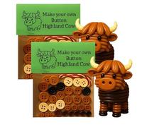 Confezione da 2 bottoni fai da te a forma di delle Highlands, ornamenti 3D a forma di delle Highlands, per creare i tuoi bottoni, divertenti animali natalizi da appendere, set di ornamenti