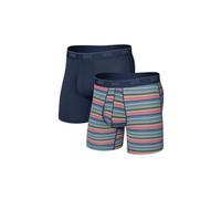 Saxx Underwear - Set di 2 boxer traspiranti - Quest Quick-Dry Mesh BB Fly 2pk - Harvest Stripe/Maritime per Uomo - Taglia S - Blu navy