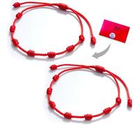 Confezione da 2 braccialetti a 7 nodi rossi originali contro il male degli occhi e protezione fatti a mano, amuleto di filo per uomo donna coppie e amicizia, accessorio di buona fortuna Kabbalah 7