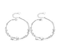 Confezione Da 2 Bracciali In Argento, Bracciali In Argento Da Donna, Bracciali Con Perline Quadrifoglio Stella, Bracciali Regolabili, Bracciali Alla Moda E Semplici, Braccialetti Regalo Da Donna