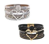 Confezione Da 2 Bracciali Intrecciati Multistrato, Bracciali Da Donna, Bracciali In Pelle, Bracciali Vintage, Bracciali D'Amore, Bracciali Stile Bohémien