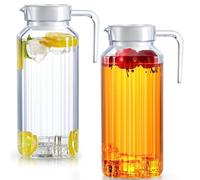 Confezione da 2 brocche da 1 l in acrilico con coperchio, senza BPA e infrangibile, non versano acqua, trasparenti, per acqua calda/fredda, tè freddo, caffè, latte e succhi di frutta