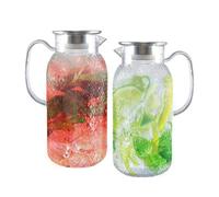 Confezione da 2 brocche da 2 litri, in plastica trasparente, senza BPA, con coperchio, per frigorifero, per tè freddo, succo, sangria, limonata, latte e bevande calde e fredde, grandi caraffe per