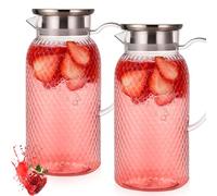 Confezione da 2 brocche in plastica da 1,8 L con coperchio, brocca per acqua, senza BPA, brocca trasparente per succhi, caraffa per acqua, brocca per tè freddo per frigorifero, per bevande calde e