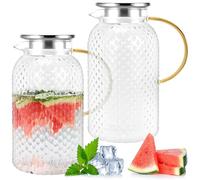 Confezione da 2 brocche in vetro borosilicato trasparente da 2 litri, brocca per tè freddo vintage, per succhi, tè freddo, latte, caffè, vino, bevande fredde o calde