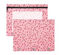 Confezione da 2 buste con cerniera, motivo a pois, colore: rosso | Busta portadocumenti con 3 occhielli in metallo, finestra in PVC trasparente, formato lettera/A4, confezione da 2