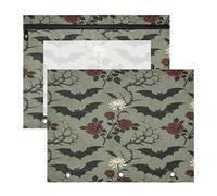 Confezione da 2 buste portadocumenti formato A4, motivo floreale gotico e pipistrello, 31 x 24 cm, impermeabile, in poliestere, con finestra in PVC trasparente, organizer per cancelleria per il