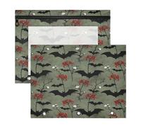 Confezione da 2 buste portadocumenti formato A4, motivo gotico con pipistrello e fiori, 31 x 24 cm, impermeabile, in poliestere, con finestra in PVC trasparente, organizer per cancelleria per il