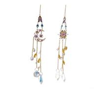 Confezione da 2 campanelli a vento al quarzo bianco con stelle e luna, acchiappasole da giardino con strass, romantico ornamento da appendere per feste di nozze all'aperto e decorazione interna