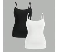 Confezione da 2 canotte lunghe nere e bianche basic, versatili e comode, adatte a tutte le stagioni, abbigliamento donna taglie forti, top curvy, top neri, top donna, top base 0XL,1XL,2XL,3XL,4XL,5XLC