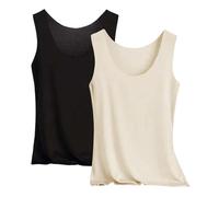Confezione da 2 canottiere da donna, elasticizzate, senza maniche, estive, leggere, con scollo a U, in tinta unita, camisole per lo sport, Beige1, 3XL