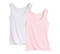 Confezione da 2 canottiere da donna, elasticizzate, senza maniche, estive, leggere, con scollo a U, in tinta unita, camisole per lo sport, Rosa3, M