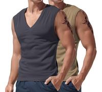Confezione da 2 canottiere da uomo senza maniche, con scollo a V, per allenamento, palestra, bodybuilding, vestibilità muscolare, magliette estive, S