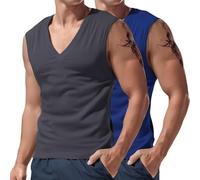Confezione da 2 canottiere da uomo senza maniche, con scollo a V, per allenamento, palestra, bodybuilding, vestibilità muscolare, magliette estive, 3XL